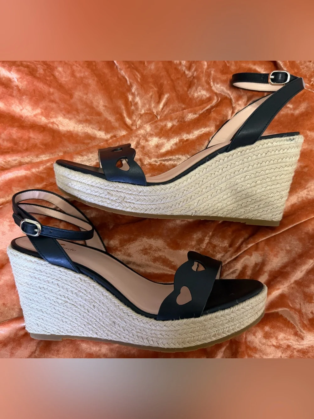 Kate Spade Kitt Wedge Black Heart Cutout Ankle-Strap Espadrille - Size 11 NWOT